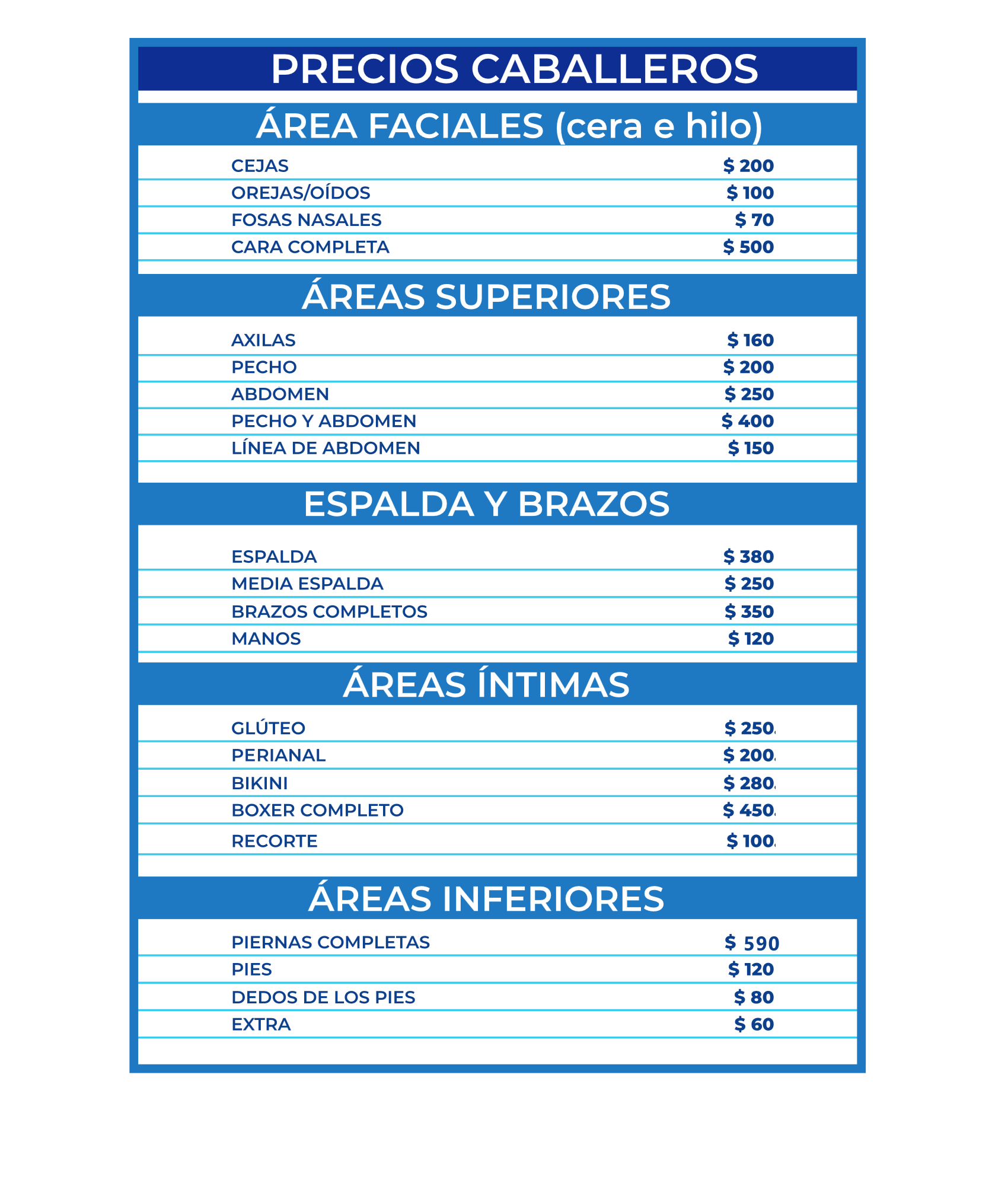 Precios depilación 2025 cera 2020